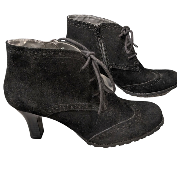 Aerosole suede lace-up heeled ankle booties black 8.5 - Picture 2 of 6
